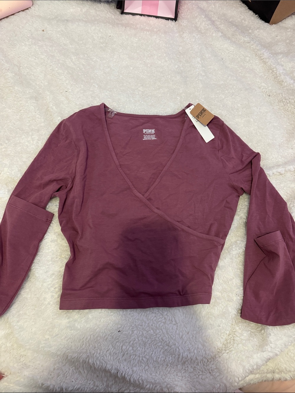 NEW WITH TAGS PINK Victoria's Secret Wrap-Front Long Sleeve Top